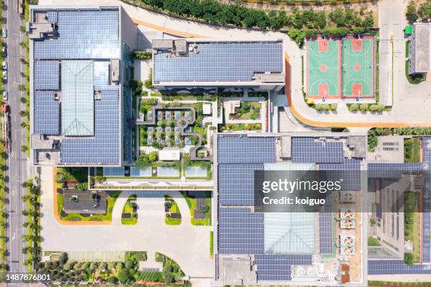 aerial view of modern sustainable office building - xiamen stock pictures, royalty-free photos & images