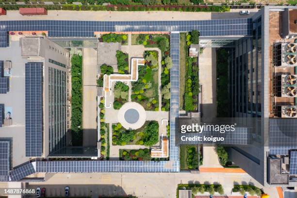 aerial view of modern sustainable office building - xiamen stock pictures, royalty-free photos & images