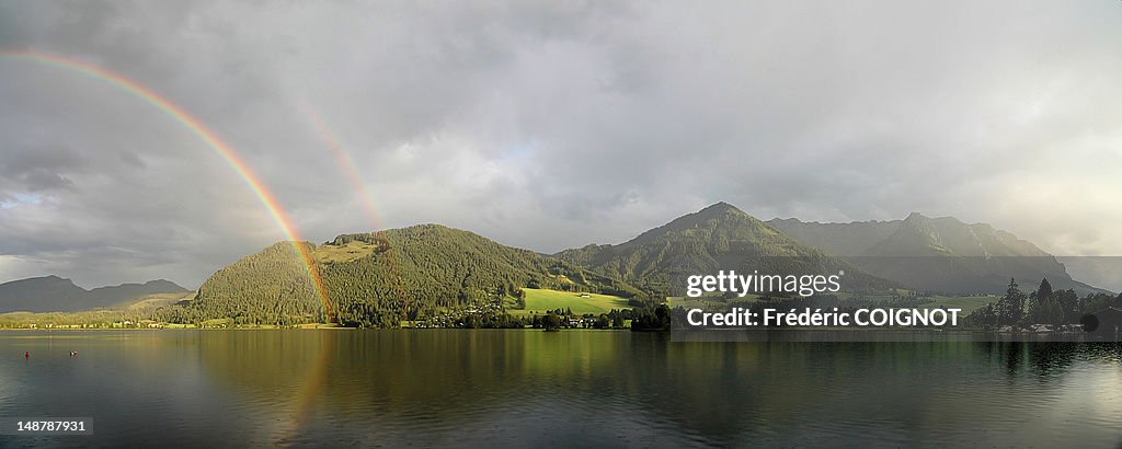 Rainbow on Lake Walchsee, Austria