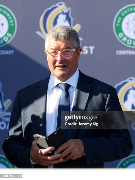 Darren Beadman looks on prior to Race 6 Mmm Thunder Thousand during "Gosford Gold Cup" - Sydney Racing at Gosford Racecourse on May 06, 2023 in...