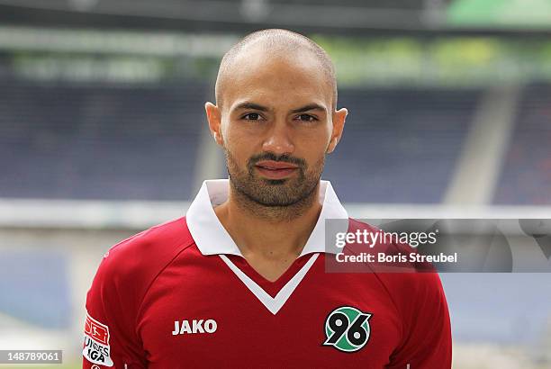 Sofian Chahed of Hannover 96 poses during the Bundesliga team presentation of Hannover 96 at AWD Arena on July 19, 2012 in Hannover, Germany.