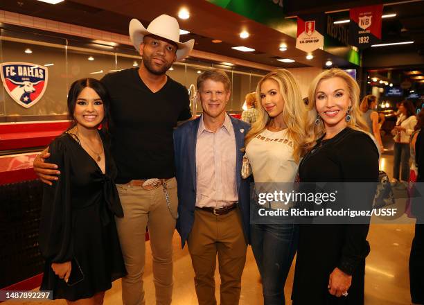 Madison Parker, Coffey Anderson, Clark Hunt, Gracie Hunt, and Tavia Hunt attend the US Soccer Hall of Fame VIP Party at Toyota Stadium on May 05,...