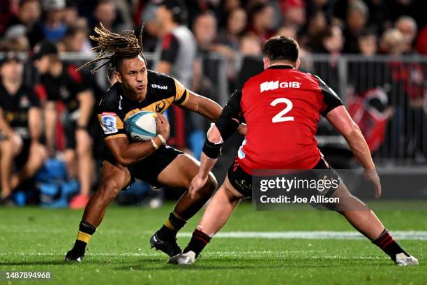 Issak Fines-Leleiwasa of the Force charges forward during the round 11 Super Rugby Pacific match between Crusaders and Western Force at Orangetheory...