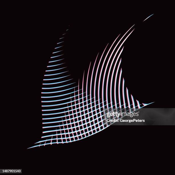 flying abstract with glitch technique - sting rays stock illustrations