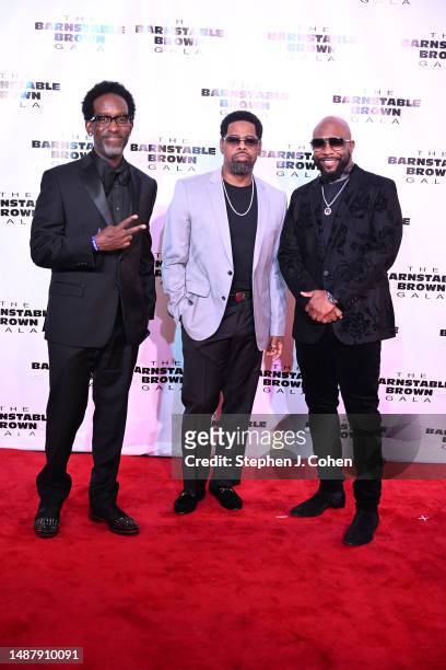 Shawn Stockman, Nathan Morris, and Wanyá Morris of Boyz II Men attends the 149th Kentucky Derby Barnstable Brown Gala at Barnstable-Brown Mansion on...