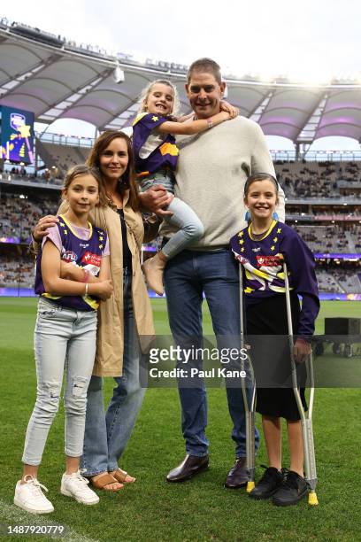 Aaron Sandilands poses with his family during the round eight AFL match between Fremantle Dockers and Hawthorn Hawks at Optus Stadium, on May 06 in...