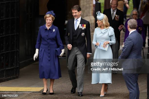Queen Anne-Marie, Pavlos, Crown Prince of Greece and Marie-Chantal, Crown Princess of Greece attend the Coronation of King Charles III and Queen...