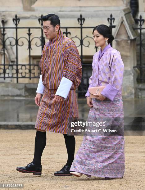 King Jigme Khesar Namgyel Wangchuck of Bhutan and Queen Jetsun Pema of Bhutan during the Coronation of King Charles III and Queen Camilla on May 06,...