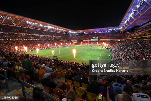 General view of the stadium is seen during the round 10 NRL match between Melbourne Storm and South Sydney Rabbitohs at Suncorp Stadium on May 06,...