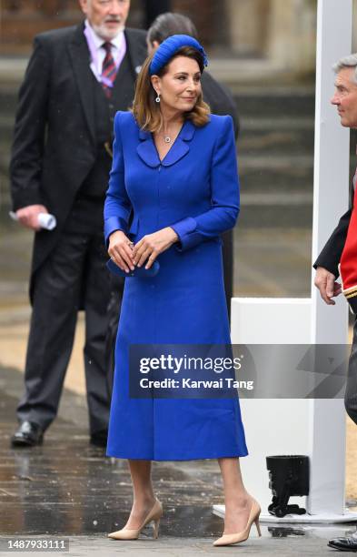 Carole Middleton arrives at Westminster Abbey for the Coronation of King Charles III and Queen Camilla on May 06, 2023 in London, England. The...