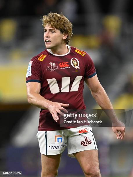 James O’Connor of the Reds looks on during the round 11 Super Rugby Pacific match between Queensland Reds and NSW Waratahs at Queensland Country Bank...