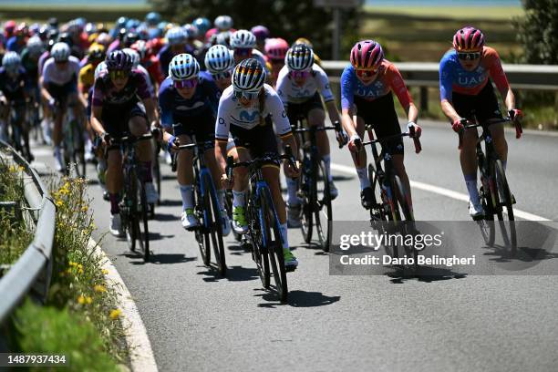Liane Lippert of Germany and Movistar Team leads the peloton during the 9th La Vuelta Femenina 2023, Stage 6 a 106.1km stage from Castro Urdiales to...
