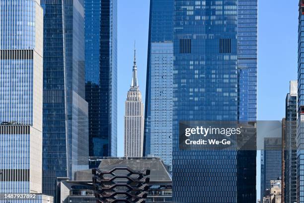 empire state building seen from hudson yards, new york city. - brookfield place stock pictures, royalty-free photos & images