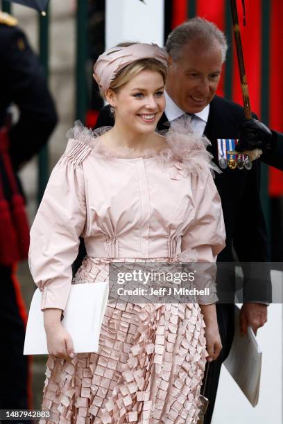 Lady Margarita Armstrong-Jones and David Armstrong-Jones, 2nd Earl of Snowdon depart the Coronation of King Charles III and Queen Camilla on May 06,...