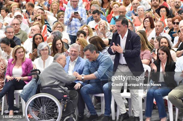 The President of the Government of Spain and Secretary General of the PSOE, Pedro Sanchez , greets a supporter at a pre-campaign rally, at the Prince...