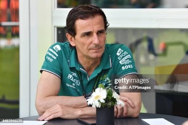 Pedro de la Rosa of Spain, former F1 pilot at Jaguar Racing, now as consultant to Aston Martin F1 seen during Preview ahead of the F1 Grand Prix of...