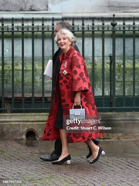 Dame Emma Thompson departs Westminster Abbey after the Coronation service of King Charles III and Queen Camilla on May 06, 2023 in London, England....