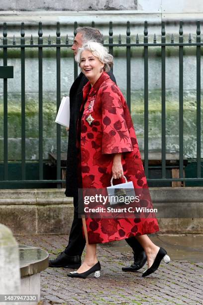 Dame Emma Thompson departs Westminster Abbey after the Coronation service of King Charles III and Queen Camilla on May 06, 2023 in London, England....