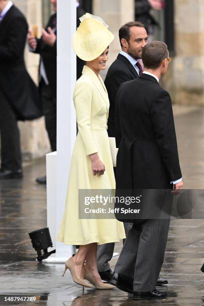 Pippa Middleton departs the Coronation of King Charles III and Queen Camilla on May 06, 2023 in London, England. The Coronation of Charles III and...