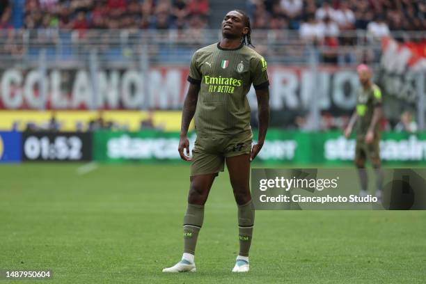 Rafael Leao of AC Milan looks dejected during the Serie A match between AC MIlan and SS Lazio at Stadio Giuseppe Meazza on May 06, 2023 in Milan,...