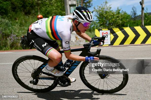 Annemiek Van Vleuten of The Netherlands and Movistar Team attacks in the breakaway during the 9th La Vuelta Femenina 2023, Stage 6 a 106.1km stage...