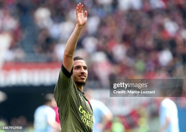 Ismael Bennacer of AC Milan celebrates after scoring their sides first goal during the Serie A match between AC MIlan and SS Lazio at Stadio Giuseppe...