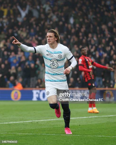 Conor Gallagher of Chelsea celebrates after scoring their sides first goal during the Premier League match between AFC Bournemouth and Chelsea FC at...