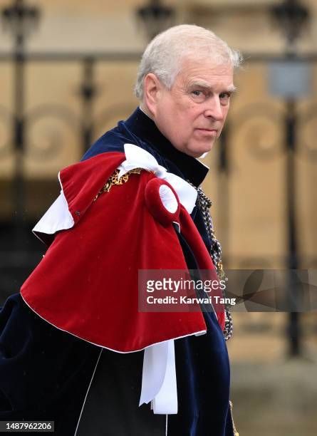 Prince Andrew, Duke of York departs Westminster Abbey after the Coronation of King Charles III and Queen Camilla on May 06, 2023 in London, England....