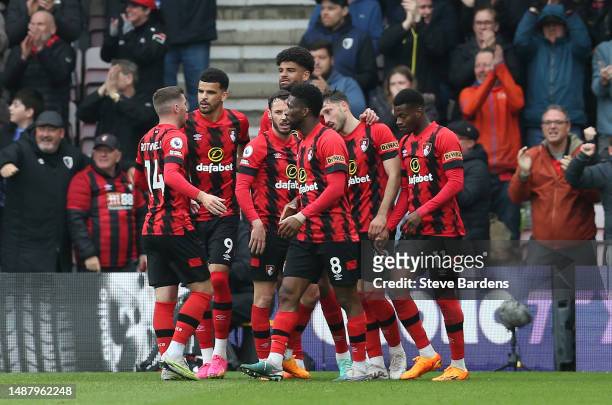 Matias Vina of AFC Bournemouth celebrates with team mates after scoring their sides first goal during the Premier League match between AFC...