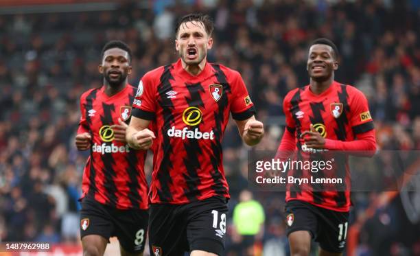 Matias Vina of AFC Bournemouth celebrates after scoring their sides first goal during the Premier League match between AFC Bournemouth and Chelsea FC...