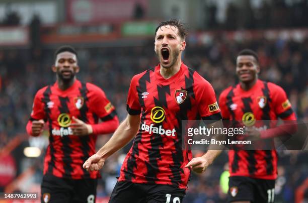 Matias Vina of AFC Bournemouth celebrates after scoring their sides first goal during the Premier League match between AFC Bournemouth and Chelsea FC...