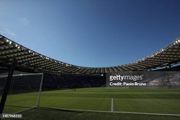 General view inside the stadium prior to the Serie A match between AS Roma and FC Internazionale at Stadio Olimpico on May 06, 2023 in Rome, Italy.