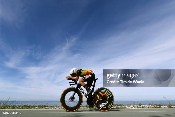 Remco Evenepoel of Belgium and Team Soudal - Quick Step sprints during the 106th Giro d'Italia 2023, Stage 1 a 19.6km individual time trial from...