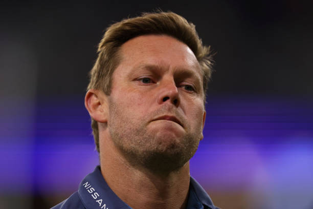 Sam Mitchell, head coach of the Hawks looks on during the round eight AFL match between Fremantle Dockers and Hawthorn Hawks at Optus Stadium, on May...