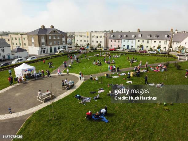 Aerial view of residents at Nansledan, the Duchy of Cornwall 4000 homes sustainable new-build project which was the vision of King Charles III when...