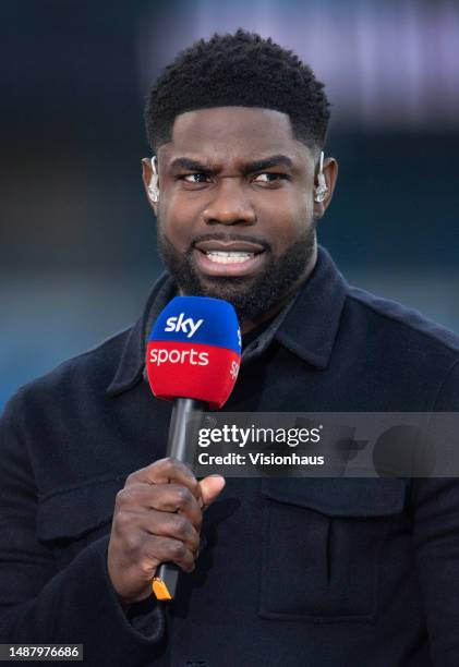 Sky Sports pundit Micah Richards before the Premier League match between Manchester City and West Ham United at Etihad Stadium on May 3, 2023 in...