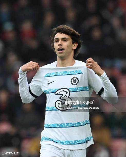 Joao Felix of Chelsea celebrates after scoring their sides third goal during the Premier League match between AFC Bournemouth and Chelsea FC at...