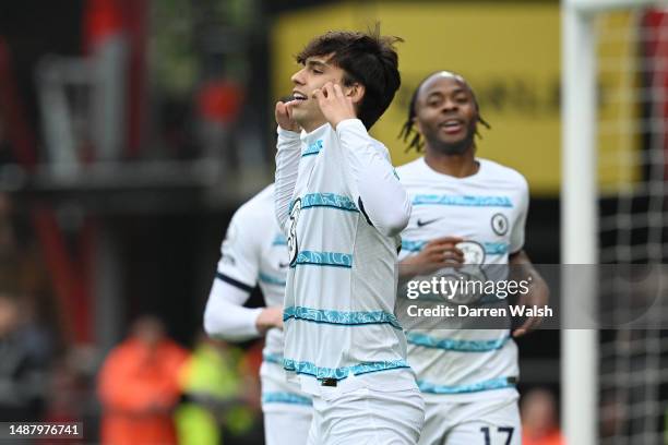 Joao Felix of Chelsea celebrates after scoring their sides third goal during the Premier League match between AFC Bournemouth and Chelsea FC at...