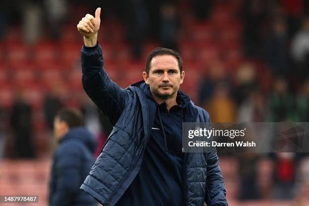 Frank Lampard, Caretaker Manager of Chelsea, reacts following their sides victory after the Premier League match between AFC Bournemouth and Chelsea...