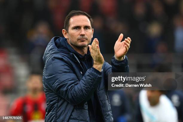 Frank Lampard, Caretaker Manager of Chelsea, applauds fans following their sides victory after the Premier League match between AFC Bournemouth and...