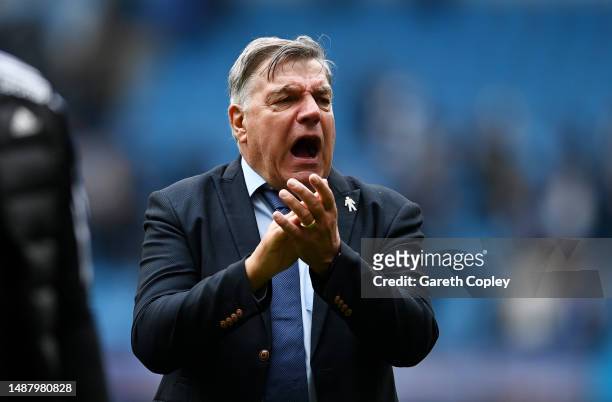 Sam Allardyce, Manager of Leeds United, reacts following their sides defeat after the Premier League match between Manchester City and Leeds United...