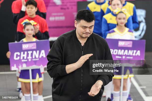 Yao Ming president of the Chinese Basketball Association attends the opening ceremony during the FIBA 3x3 Women’s Series Wuhan Stop 2023 at Wuhan...