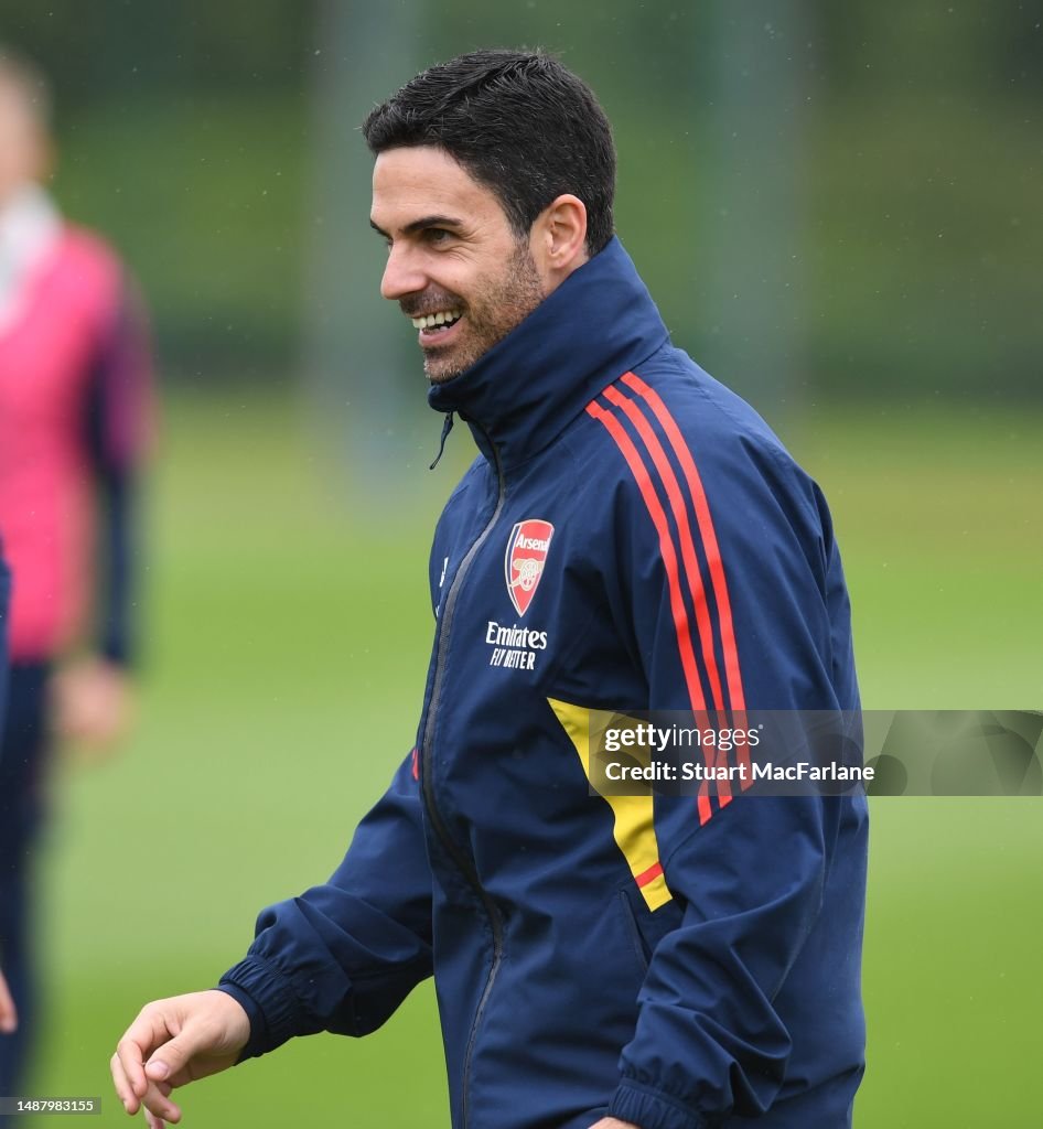 Arsenal Training Arsenal manager Mikel Arteta during a training session at London ...