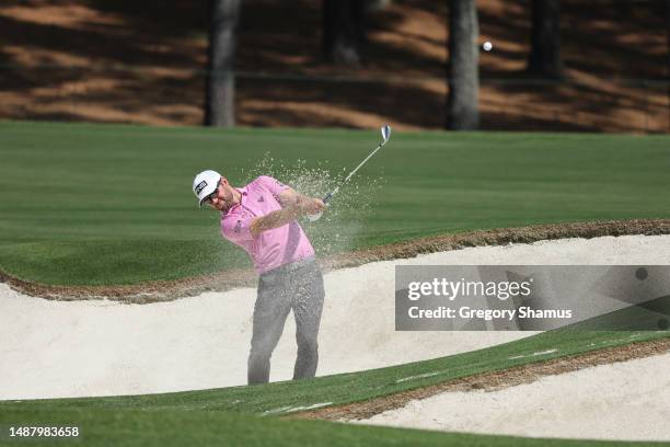 Corey Conners of Canada plays a shot from a bunker on the fifth hole during the third round of the Wells Fargo Championship at Quail Hollow Country...