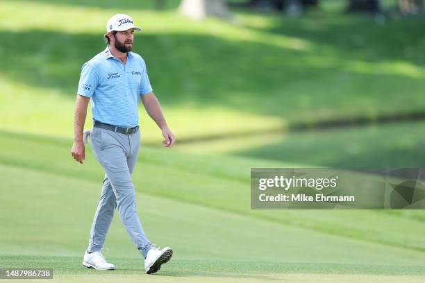 Cameron Young of the United States walks on the 14th hole during the third round of the Wells Fargo Championship at Quail Hollow Country Club on May...