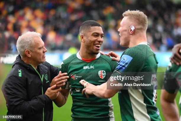 Ben Loader and Tom Pearson of London Irish react after the Gallagher Premiership Rugby match between London Irish and Exeter Chiefs at Gtech...