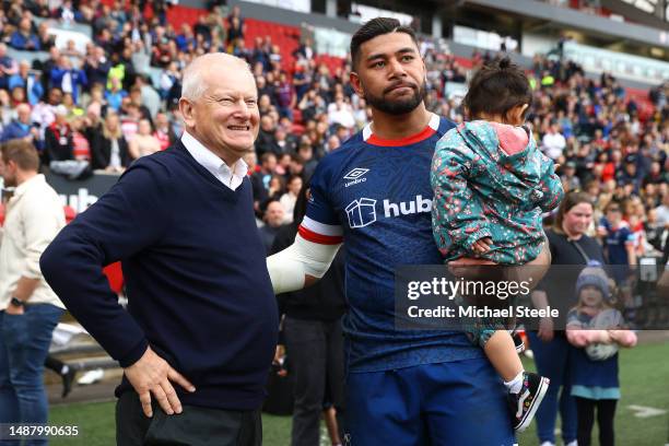 Charles Piutau playing his last game for Bristol Bears in conversation with owner Steve Lansdown following the Gallagher Premiership Rugby match...