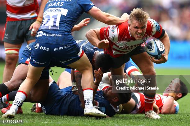 Chris Harris of Gloucester carries the ball under pressure during the Gallagher Premiership Rugby match between Bristol Bears and Gloucester Rugby at...