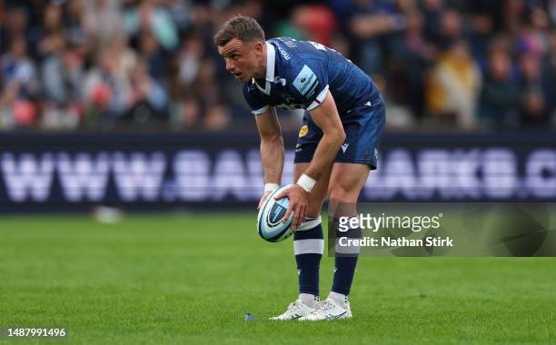 George Ford of Sale Sharks prepares to take a conversion during the Gallagher Premiership Rugby match between Sale Sharks and Newcastle Falcons at AJ...