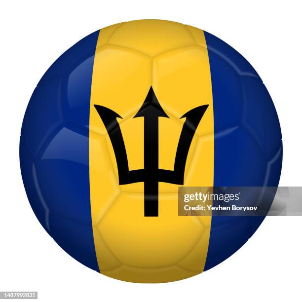 football or soccer ball with barbados flag icon for championship - barbados map photos et images de collection